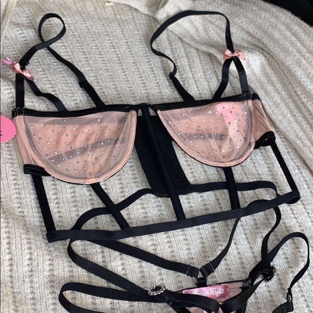Sugar Thrillz Rhinestone Caged Bra & Thong Set - Picture 4 of 5